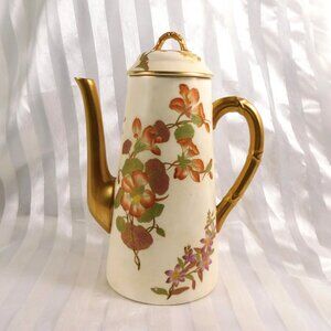 Royal Worcester Cream Color Chocolate Pot with Pink and Orange Flowers # 26860